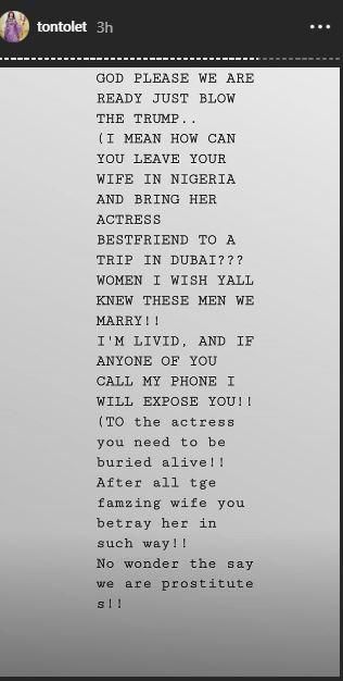 According to Tonto Dikeh, a popular Nollywood actress is presently in Dubai frolicking with her best friend's husband [Instagram/TontoDikeh]