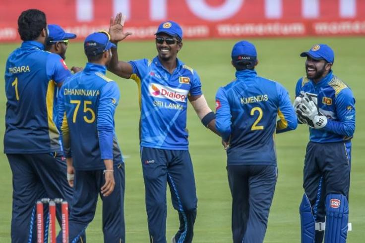 Thisara Perera celebrates the wicket of Quinton de Kock