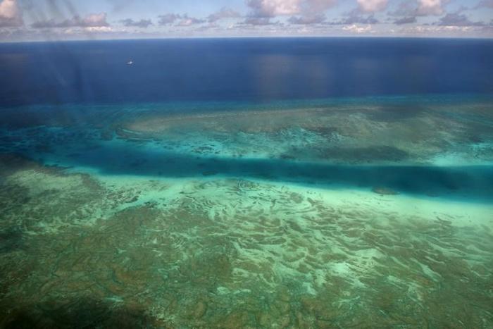 An aerial view of a reef near Thitu island, which is held by the Philippines