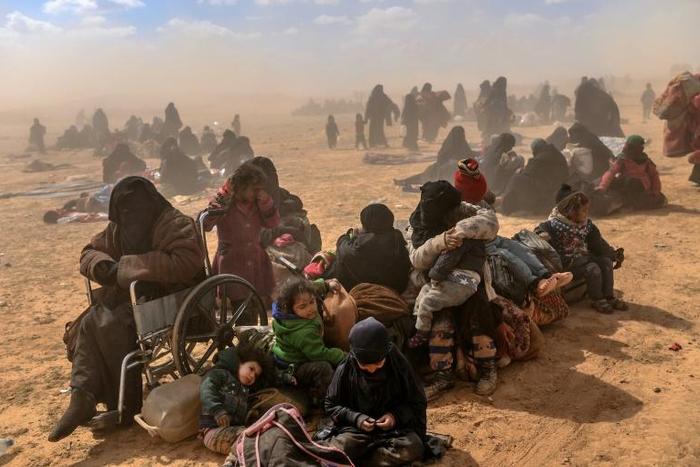 Women and children evacuated from the Islamic State group's embattled holdout of Baghouz are pictured on March 6, 2019