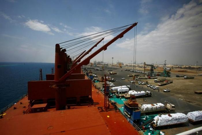 Aid shipments from the US Agency for International Development are seen arriving in May 2016 at Port Sudan, where workers went on strike February 18, 2019 to protests against the signing of a deal between Khartoum and a Filipino company