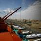 Aid shipments from the US Agency for International Development are seen arriving in May 2016 at Port Sudan, where workers went on strike February 18, 2019 to protests against the signing of a deal between Khartoum and a Filipino company