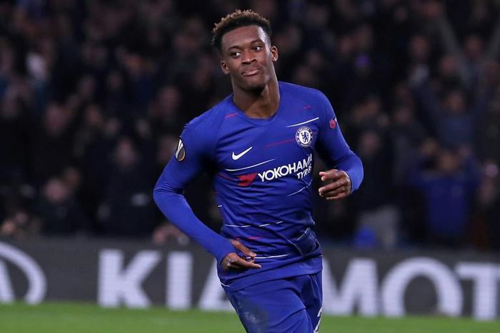 Chelsea's Callum Hudson-Odoi celebrates after scoring against Malmo in the Europa League