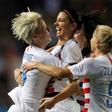 US women's soccer stars Megan Rapinoe (left) and Alex Morgan (center) are among players suing their federation for gender discrimination