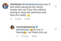 Moesha replies fan