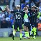 Manchester City celebrate retaining the Premier League title
