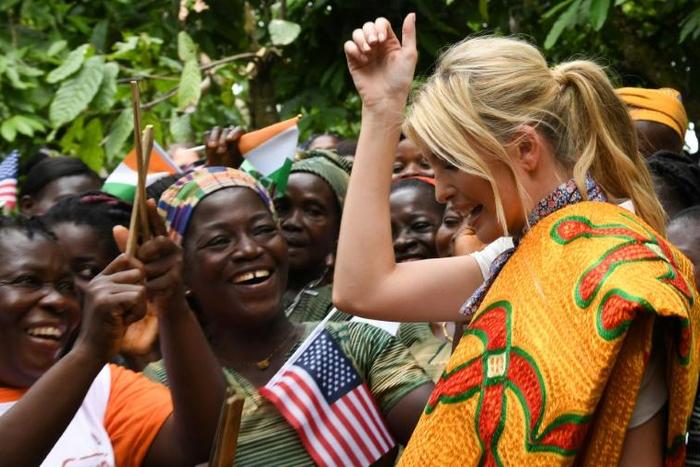 Ivanka Trump (R) unveiled financial aid for woman cocoa farmers ahead of a West African summit on women entrepreneurs in Ivory Coast