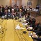 UN Special Envoy to Yemen Martin Griffiths (C-R) and International Committee of the Red Cross President Peter Maurer (C-L) attend a new round of talks between Yemen's warring parties on a prisoner swap on February 5, 2019 in Amman