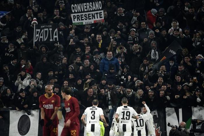 Juventus fans (pictured December 2018) were stopped by Dutch officials for posession of dangerous objects such as a knife, pepper spray and flares