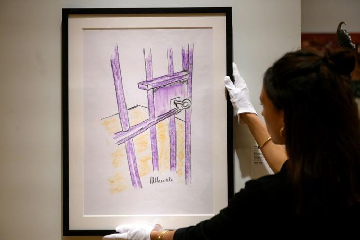 "The Cell Door, Robben Island" -- completed in 2002 by Nobel peace laureate Nelson Mandela -- sold for $112,575