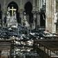 The cathedral spire and much of the wooden roof was destroyed in the blaze