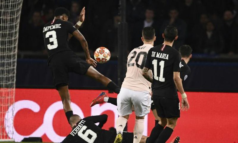 Paris Saint-Germain were dumped out of Europe by Manchester United after their no 3, Presnel Kimpembe, was penalised for this handball following a VAR review