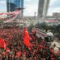 Opposition CHP candidate Ekrem Imamoglu travelled to the capital Ankara to be greeted by supporters after tallies showed he was ahead in the race for Istanbul