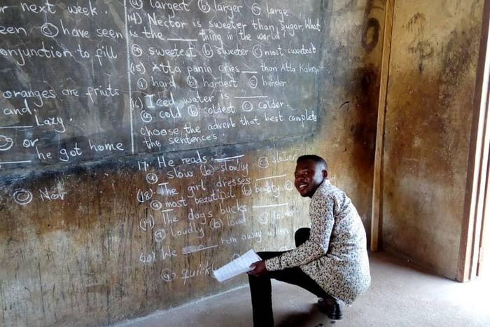 Teacher's viral blackboard exam photo takes a twist with the wrong question