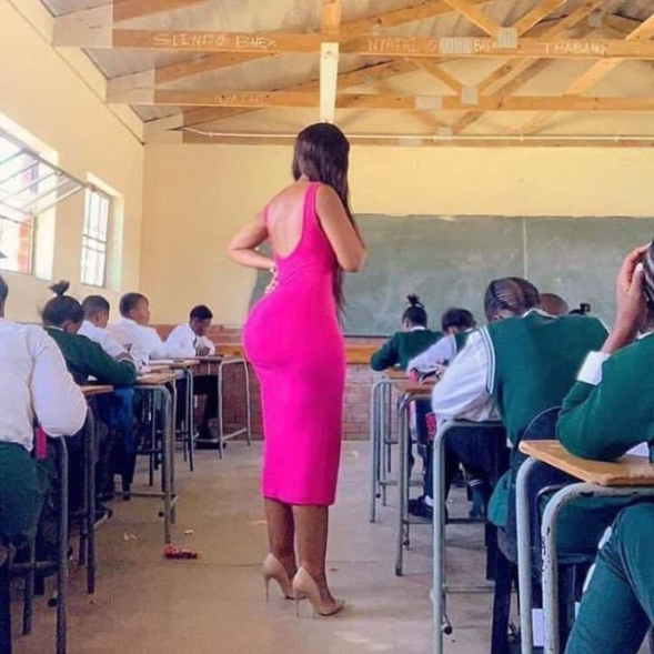 Curvy female teacher confuses students with her ‘tempting’ backside (Photos)