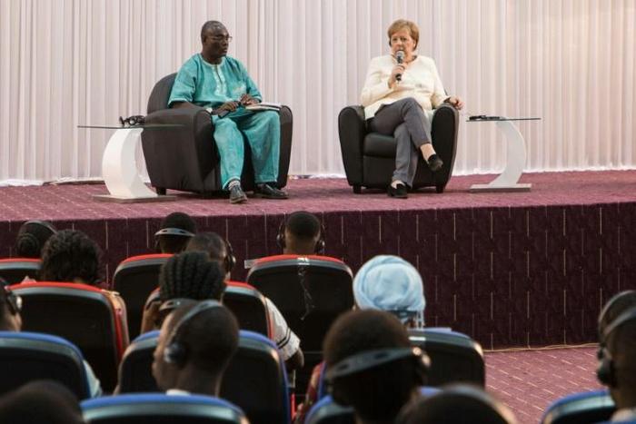 German Chancellor Angela Merkel interacted with students at the University of Ouagadougou for nearly two hours