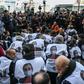Protesters wore vests bearing images of hunger striking lawmaker Leyla Guven
