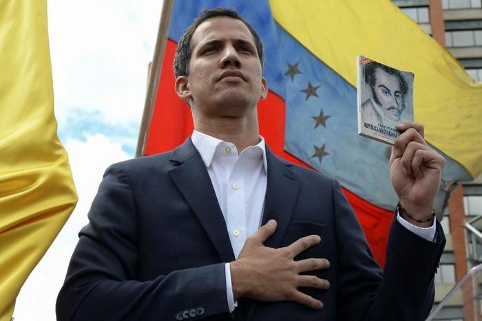 Venezuelan opposition leader Juan Guaido, speaker of the national assembly and recognized by more than 40 countries as Venezuela's interim president, as he declared himself the country's acting leader on January 23