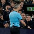 Referee Bjorn Kuipers checks the VAR screen before awarding a penalty for handball by Tottenham's Danny Rose during the Champions League quarter-final first leg against Manchester City
