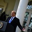 US President Donald Trump gestures as he delivers remarks in the Rose Garden at the White House in Washington, DC on February 15, 2019