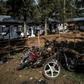 Motorbikes burnt during an attack outside an Ebola treatment centre in Butembo, the epicentre of the latest outbreak
