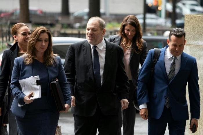 Disgraced movie producer Harvey Weinstein (C) -- seen at his last court appearance on April 26, 2019 -- is due to go on trial for sex assault in September 2019