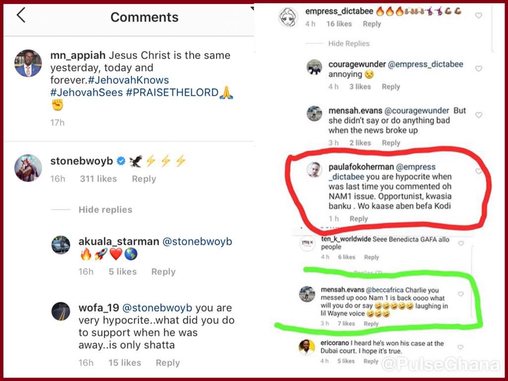 Stonebwoy and Benedicta Gafah roasted for being hypocrites after reacting to NAM1’s return