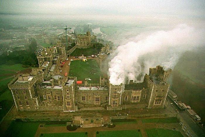 The fire at Windsor Castle started when a curtain was ignited by a spotlight pressed against it