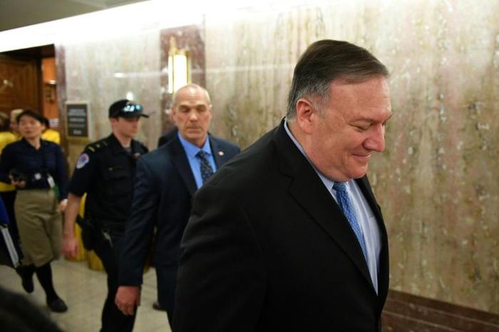 US Secretary of State Mike Pompeo leaves his testimony before the Senate Foreign Relations Committee, where he called for China to be included in the next START nuclear reduction treaty with Russia