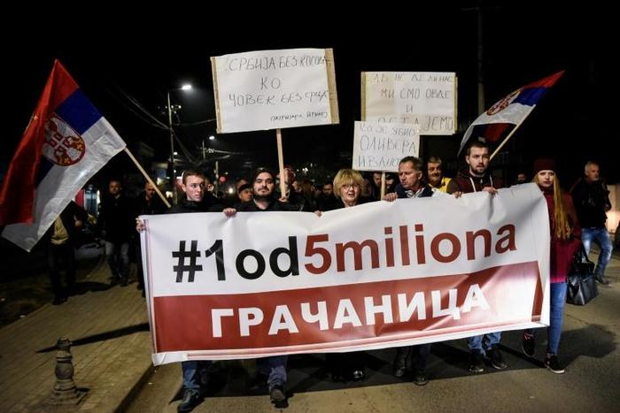 Kosovo Serbs march against the policies of Serbian President Aleksandar Vucic, an ultra-nationalist turned-pro European accused of being an autocrat, in the town of Gracanica