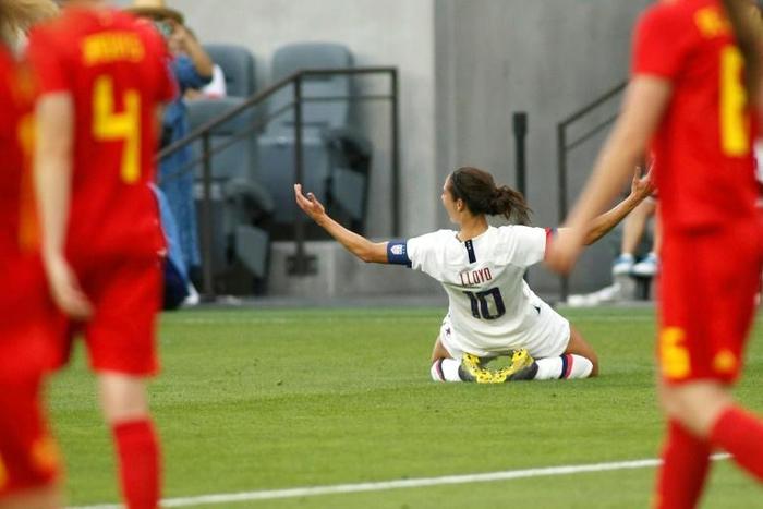 Carli Lloyd of the USA scored two in the 6-0 demolition of Belgium