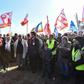 Protesters objected to a bid to load French arms on to a Saudi cargo ship at Le Havre, northern France, earlier this month