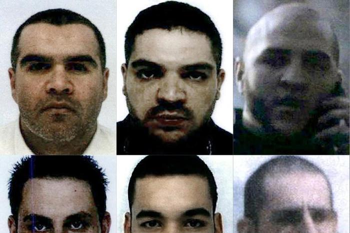 French nationals (from top left to bottom right) Salim Machou, Mustapha Merzoughi, Brahim Nejara, Kevin Gonot, Yassine Sakkam and Leonard Lopez, all sentenced to death by a Baghdad court for joining the Islamic State group