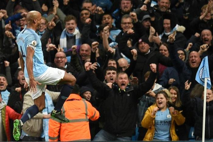 Leading by example: Manchester City captain Vincent Kompany scored the only goal in a 1-0 win over Leicester on Monday