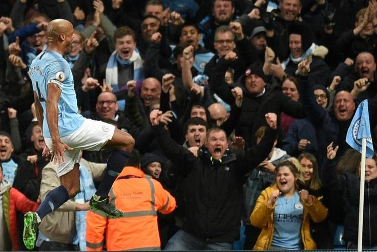 Leading by example: Manchester City captain Vincent Kompany scored the only goal in a 1-0 win over Leicester on Monday