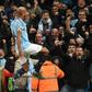 Leading by example: Manchester City captain Vincent Kompany scored the only goal in a 1-0 win over Leicester on Monday
