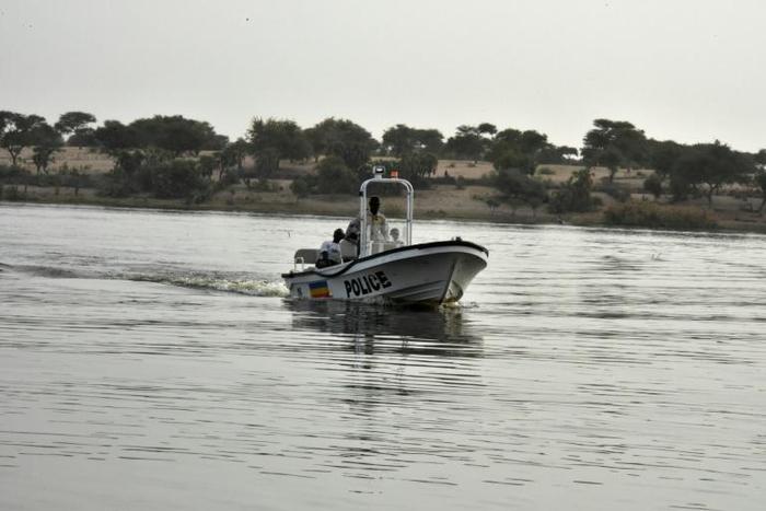 A Chadian police vessel patrols on Lake Chad near the border with Cameroon and Nigeria
