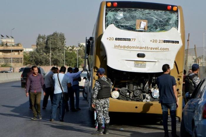 The roadside bomb blast near Egypt's pyramids injured 17 people including foreign tourists