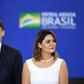 Brazilian President Jair Bolsonaro and first lady Michelle at a ceremony at the presidential Planalto Palace in Brasilia, on April 5, 2019: Bolsonaro completes his first 100 days of government on April 10.