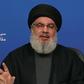 Hezbollah leader Hassan Nasrallah giving a previous speech on Hezbollah's al-Manar TV on March 26, 2019