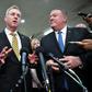 Acting US Defense Secretary Patrick Shanahan (left) and Secretary of State Mike Pompeo give a statement after a closed-door briefing on Iran to lawmakers
