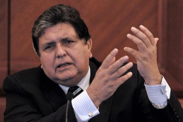 In this file picture taken on May 28, 2010 then Peruvian President Alan Garcia inaugurates the 3rd Meeting of Ministers of Finance of the Americas and the Caribbean held in Lima