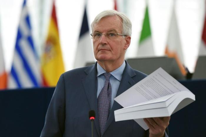 Michel Barnier pictured during a plenary session at the European Parliament in Strasbourg, eastern France on March 13, 2019