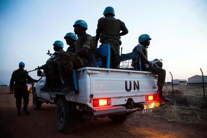 Ethiopian soldiers with the United Nations peacekeepers in South Sudan (UNISFA) on a night patrol in the town of Abyei in December 2016