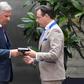King Philippe met several leaders including nationalist N-VA party chairman Bart De Wever (R)