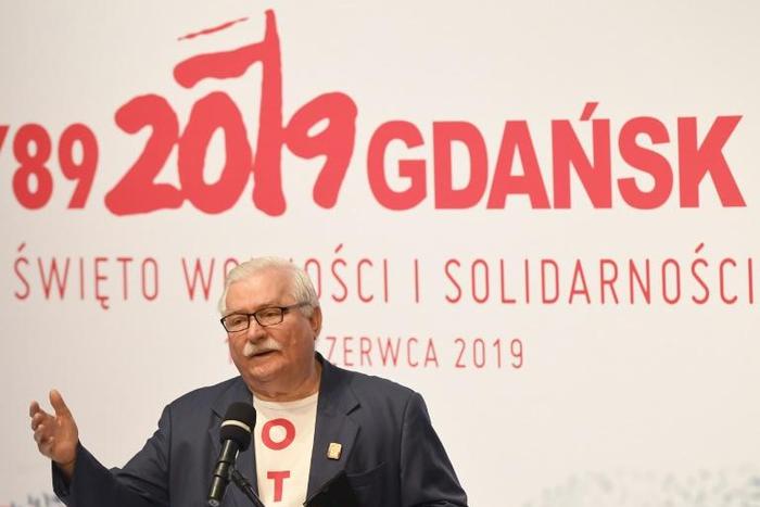 Former Polish President and Nobel Peace Laureate Lech Walesa speaks during a celebration of the 30th anniversary marking the election of the first non-communist government in Poland