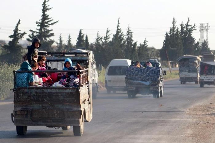 Bombardment by Syrian government forces and their Russian ally has prompted tens of thousands of civilians to flee the south of the jihadist-controlled Idlib region