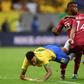 Brazil's Neymar (L), Qatar's Assim Madebo (C) and Qatar's Salem Alhajri vie for the ball during a friendly football match in Brasilia ahead of Brazil 2019 Copa America