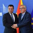 North Macedonia's Prime Minister Zoran Zaev (L) is welcomed by European Commission President Jean-Claude Juncker at the European Commission in Brussels on June 4, 2019