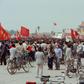 People gather at Tiananmen Square on May 15, 1989, disrupting a scheduled visit by reformist Soviet leader Mikhail Gorbachev
